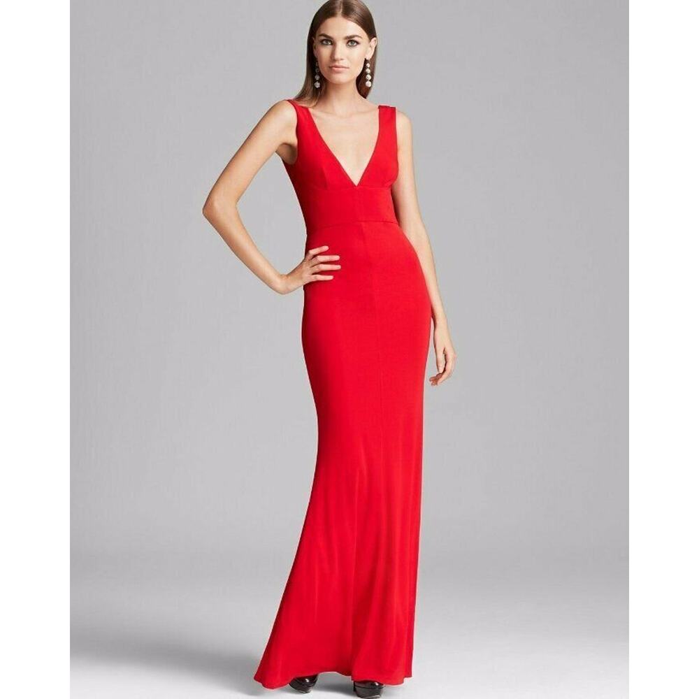 $425 A.B.S. Collection Allen Schwartz Red Vneck Vback Jersey Gown 6 NEW